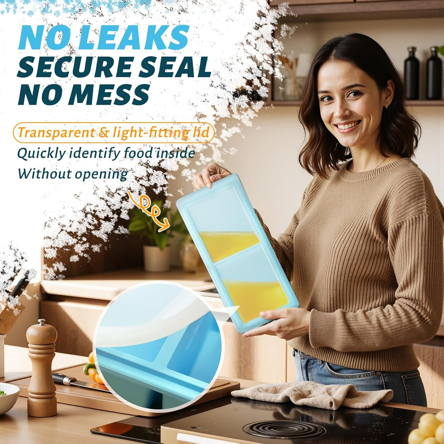 Dawntress Silicone Freezer Tray with Lid - 2Pack Soup Freezer Containers Moulds, Kitchen Portion Food Storage for Freezing Broth, Rice, Sauce, Leftovers, Gift Set BPA Free - 1 and 2 Cup image number 1