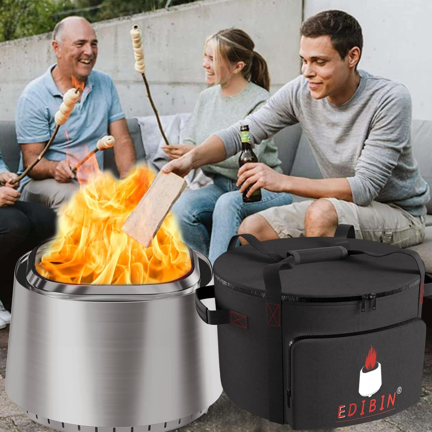 Smokeless Fire Pit Bag Fit East Oak 21" Fire Pit, 600D Heavy Duty Fabric Carry Bag image number 1