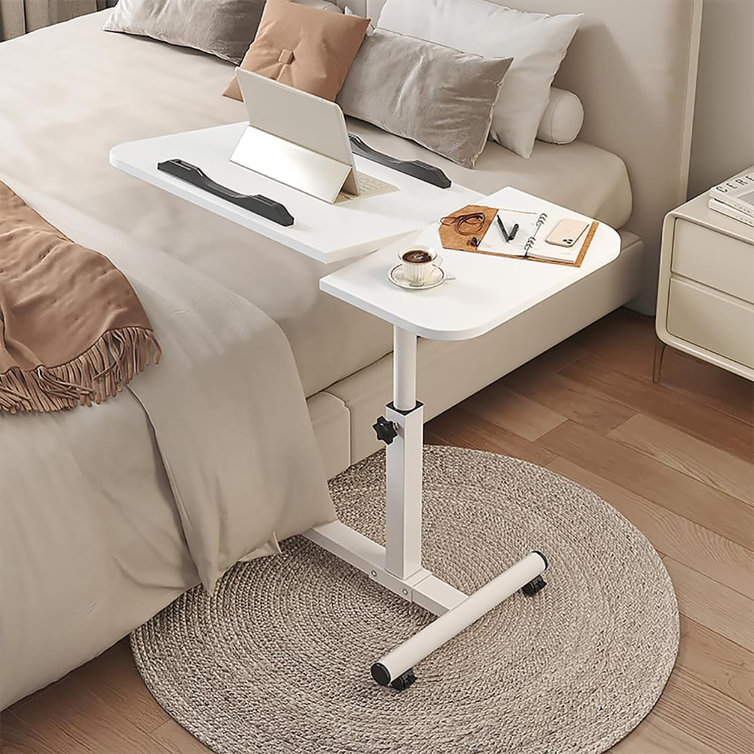 Lifting and Rotating Laptop Desk, Movable Bedside Tables with Rollers for Home and Office, Adjustable Computer Stand Couch Desk Table with Tiltable Tables Sofa Coffee Side Table image number 5