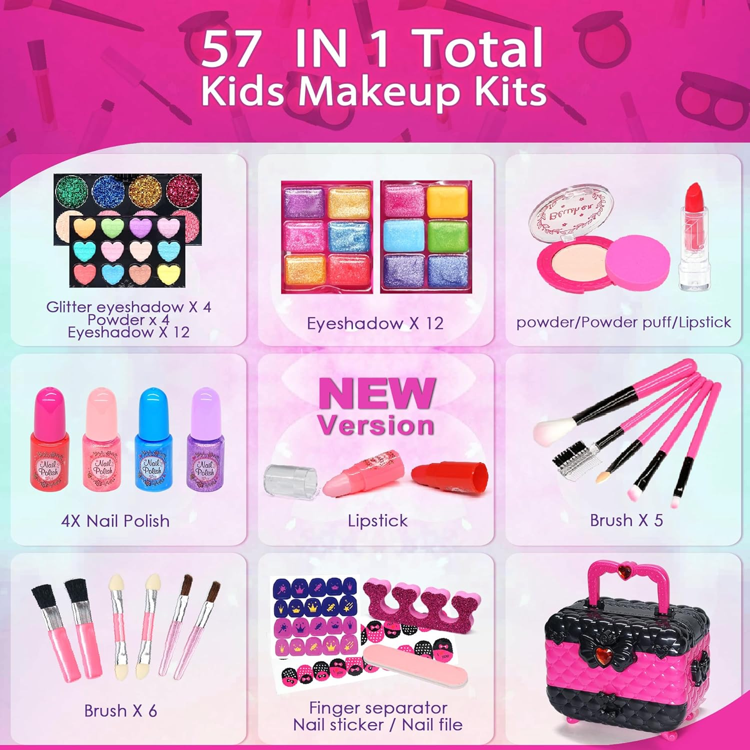 Kids Makeup Kit for Girl - Safe and Washable Makeup for Kids, ,Toys for Girls, Princess Birthday Gifts for 4 5 6 7 8 9 Year Old Girls (Rose)