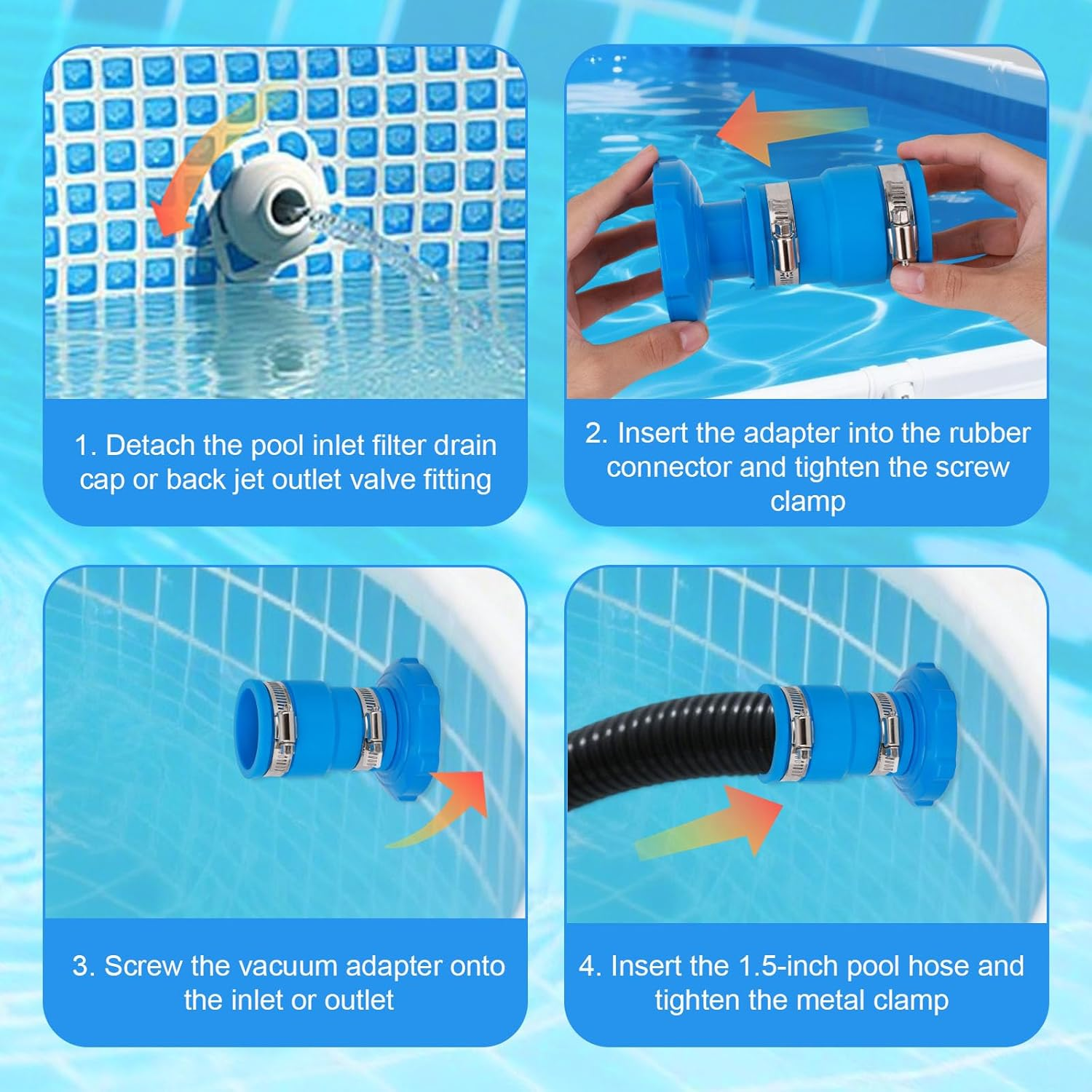 BOXOB Pool Vacuum Hose Adapter B, for Intex above Ground Skimmers Screw Clamps Included Replacement Connector for Filter Pump Hoses & Skimmer Cleaners (Blue) image number 2