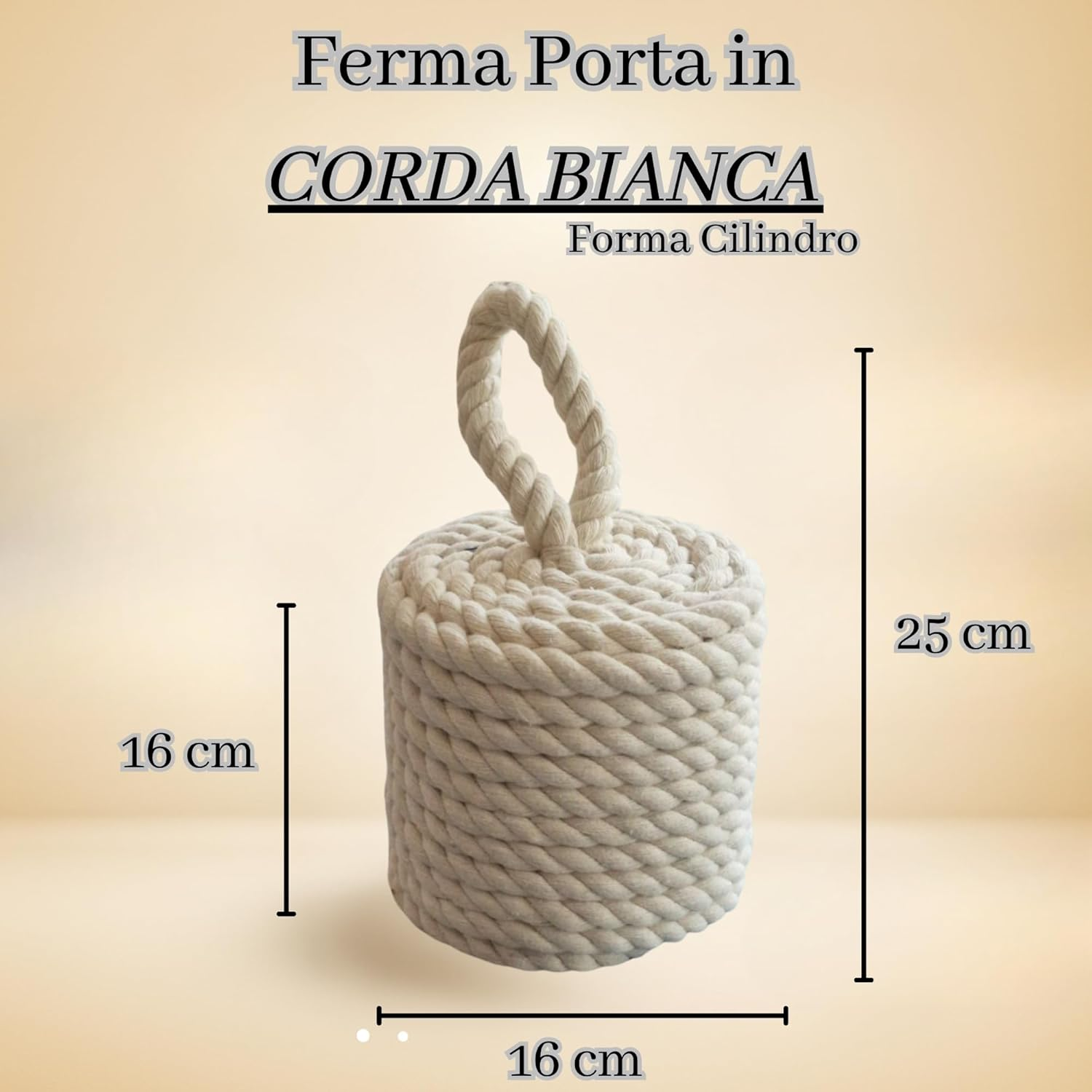 White Rope Door Stop, 16 X 16 X 25 Cm, Cylinder Shape, Decorative Nautical Door Stop, Heavy Duty for Indoor and Outdoor Use, Elegant Fabric with Handle image number 3