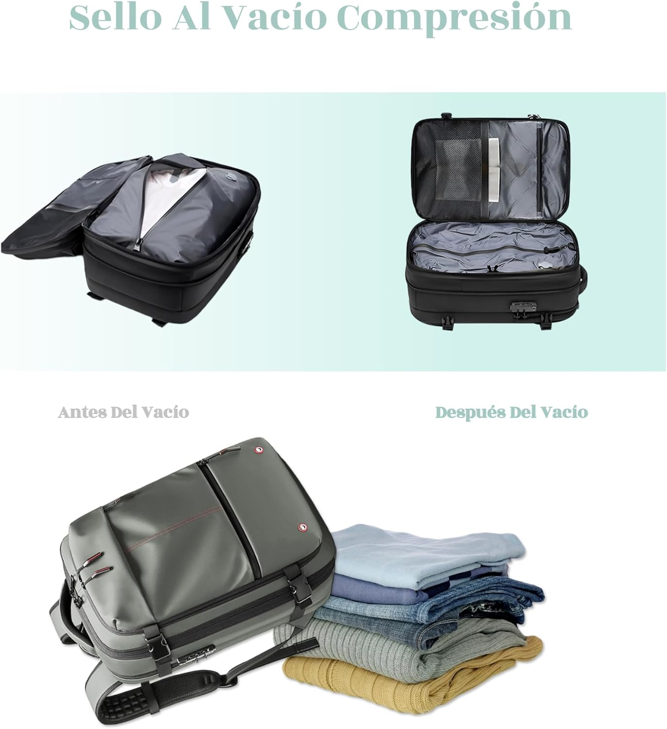 Vacuum Backpack, Backpack, 60L Expandable Vaccage Bag Water Resistant, Airbag Vacuum Compression Backpacks, Vacuum Backpack Travel with Electric Air Pump Set (19 Inches) image number 5