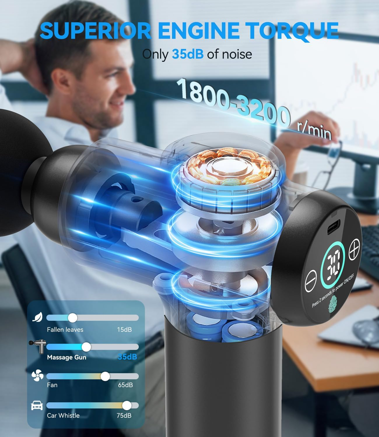 Mini Massage Gun, Pocket-Sized Deep Tissue Massager, 30 Speeds Handheld Muscle Massage Gun, Portable Percussion Massager with 4 Heads, Powerful Muscle Gun Cordless for Travel Home Office Gym (Black) image number 4