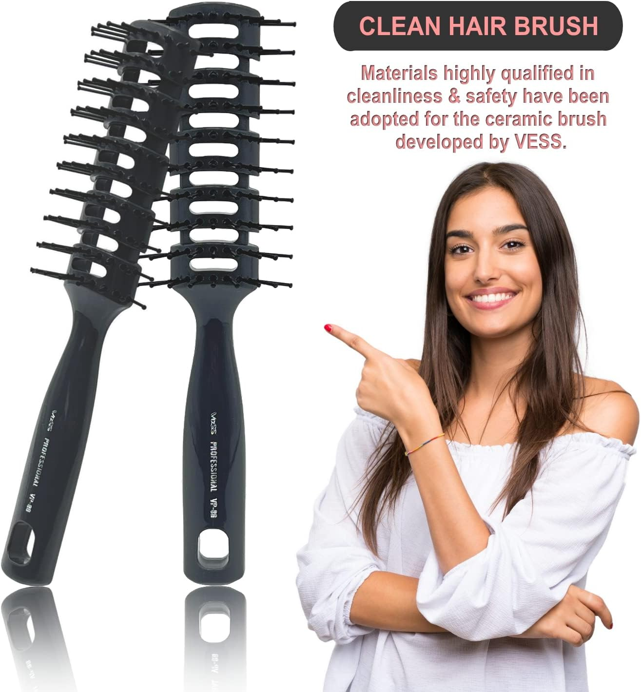 VESS Styling Ceramic Hair Brush 9-Row round Type, for Bow and Styling Made in Japan (VP-80 Gray) image number 1