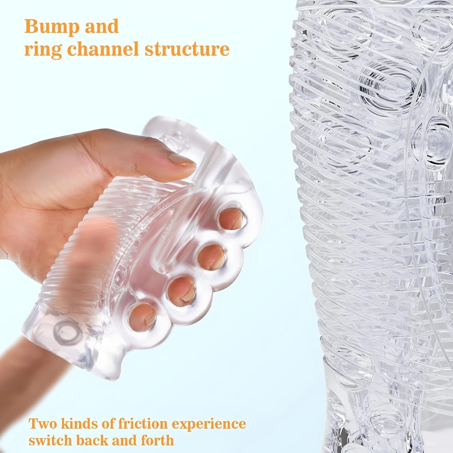 Mineens Transparent Male Masturbator - Male Masturbator with Handle - Realistic Oral & Vagina Textured Stroker, Soft TPE Masturbation Sleeve for Men image number 4