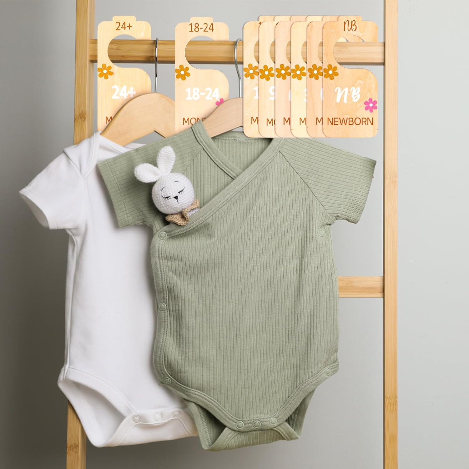 8Pcs Nursery Hanger Dividers, Wooden Baby Closet Dividers Sorting 8 Sizes Baby Clothes Organizer Dividers Closet Hangers Dividers Baby Wardrobe Dividers for Parents image number 1