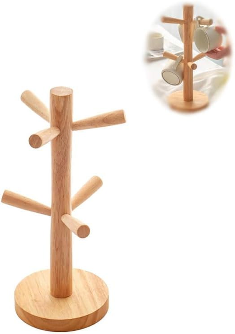 Mug Tree Holder，Mug Rack Tabletop Holder，Cup Holder Storage Organizer，Kitchen Display Stand，Cup Mug Wood Hooks，Accessory Holder image number 3