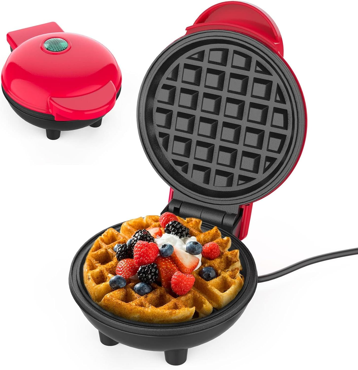 Mini Waffle Maker, Iron Deep Fill Non-Stick Coating Cooking Plates, 4 Inch Single Belgian & American Waffle Machine, Perfect for Breakfast Dinner Party Dessert image number 3