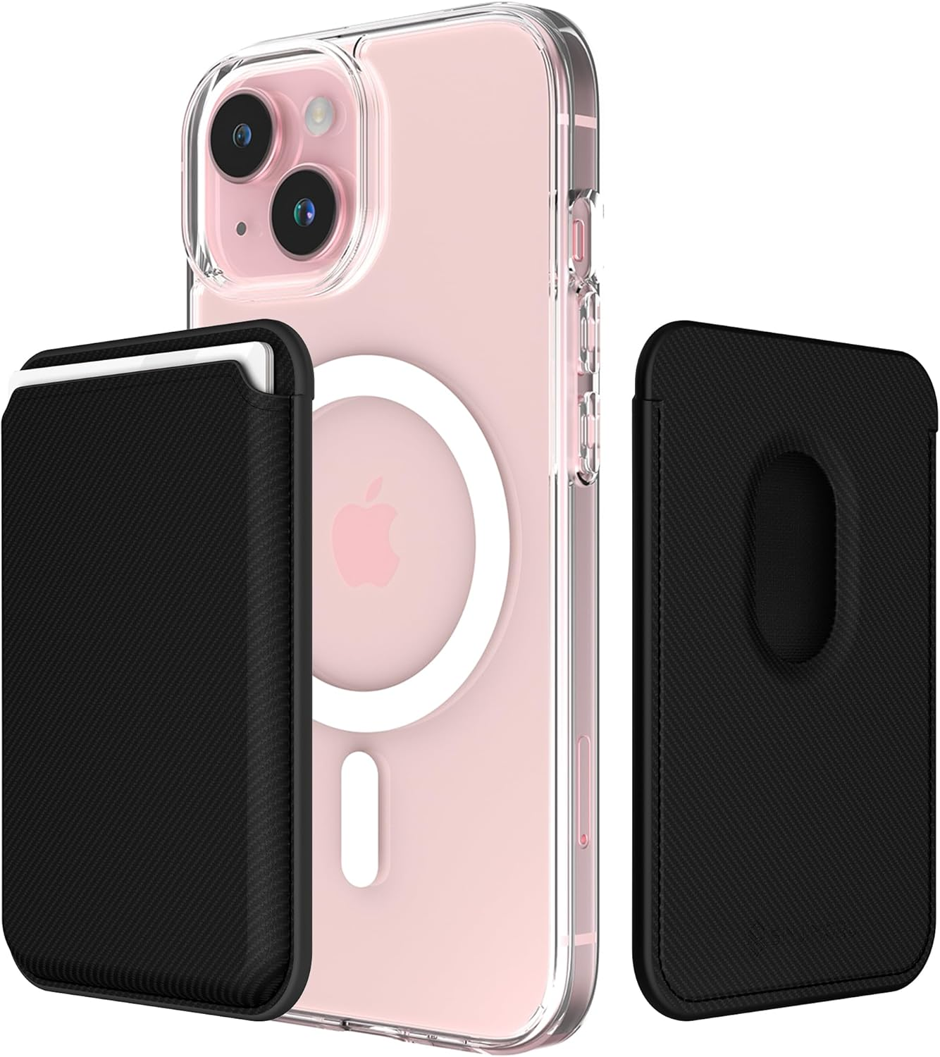 Sinjimoru Magnetic Card Wallet, Premium Vegan Leather Phone Wallet for Magsafe 3-Card Holder Compatible with Iphone 17 16 15 14 13 12 Series. M-Viica Black