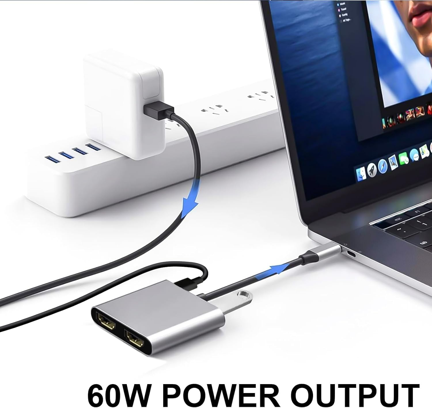 QIQIAZI USB C to Dual HDMI Adapter, 4IN1 USB Type C Hub with 2 Hdmi(4K30Hz)/Usb3.0/Pd Charging, Dual Screen Display USB-C Docking Station for Windows, Macos MST