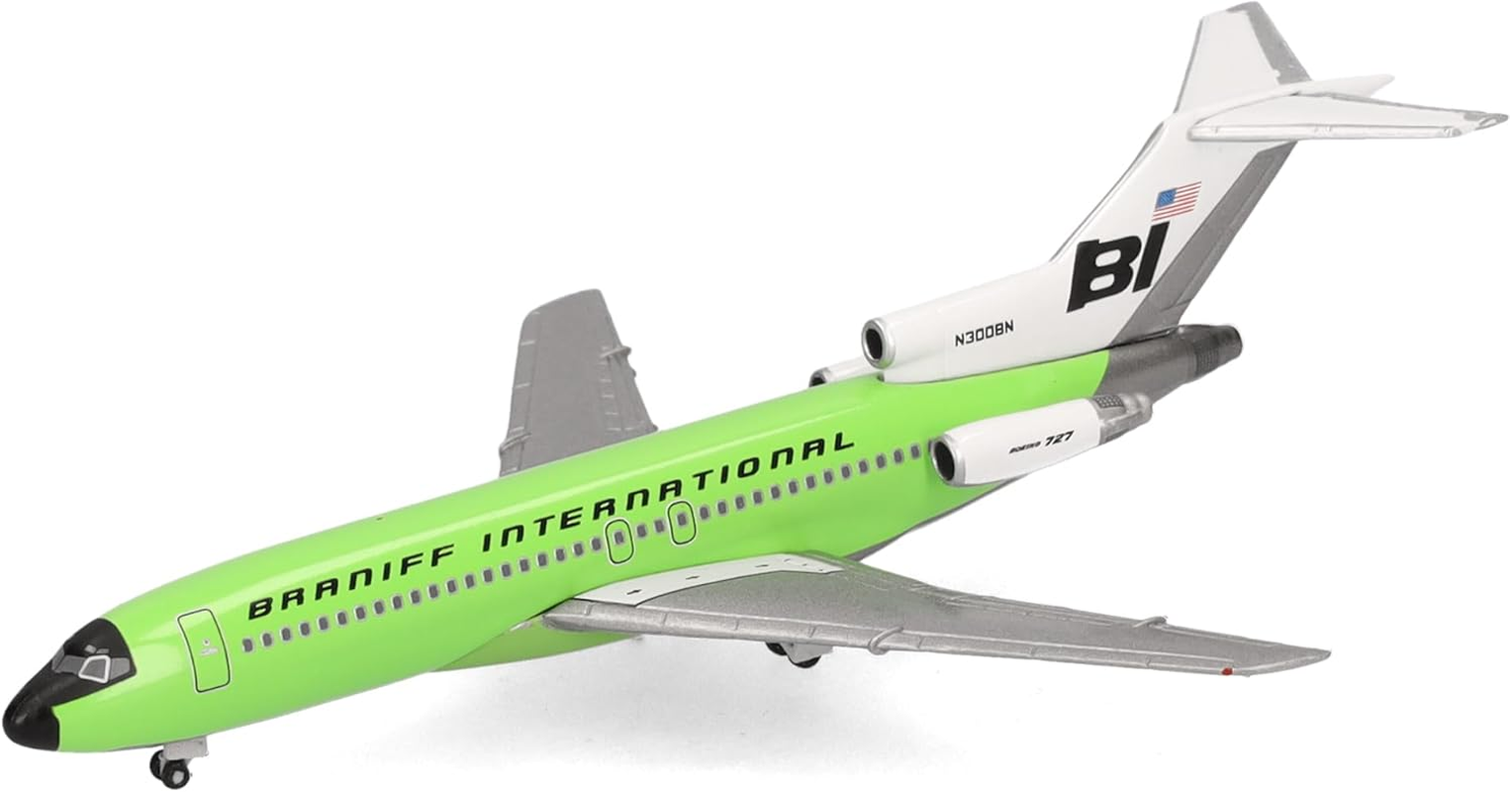 Herpa Braniff International Boeing 727-100 Model Plane - Solid Lime Green, Miniature in Scale 1:500, Collectable, Model without Base, Metal image number 1