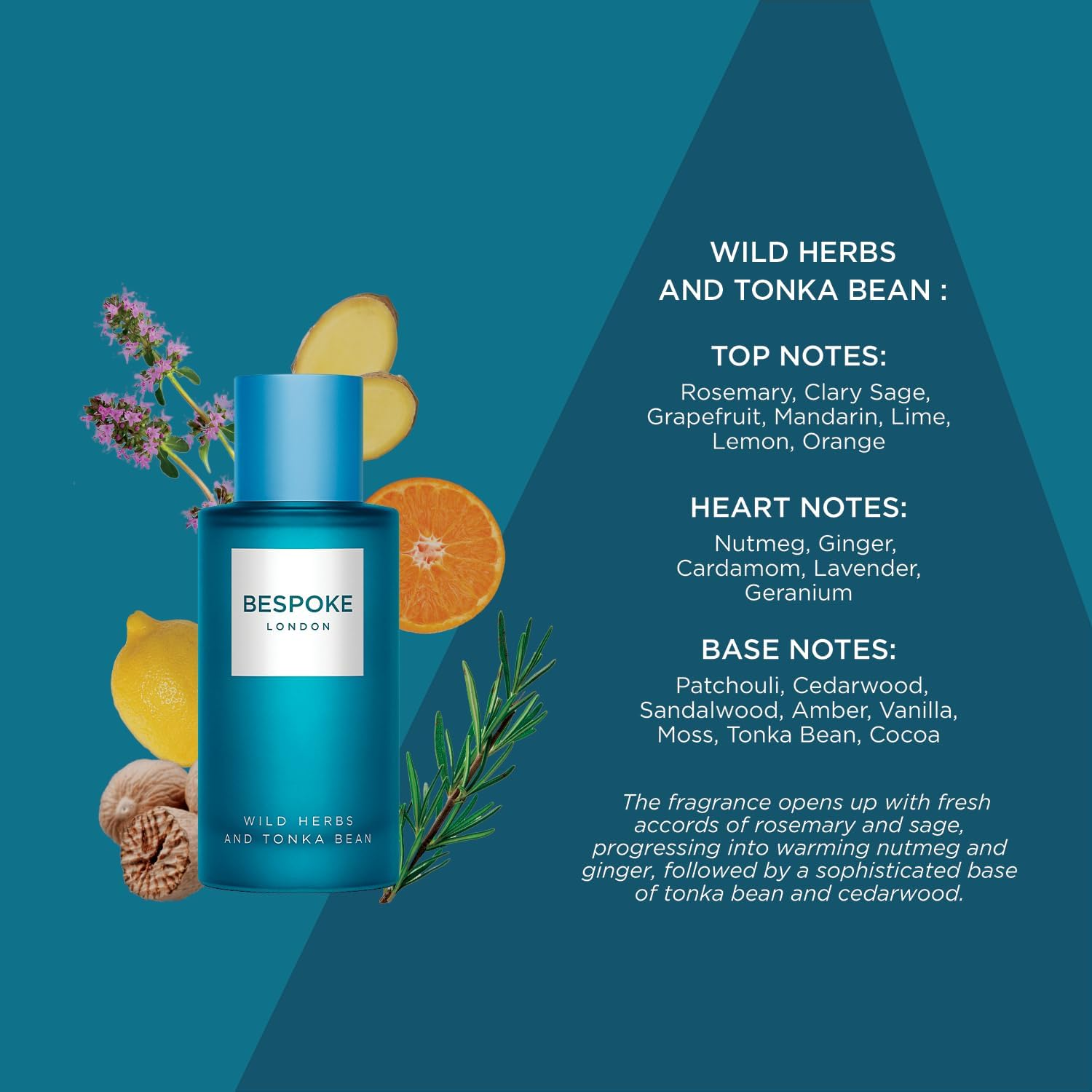 Bespoke London Wild Herbs and Tonka Bean Eau De Parfum Spray for Men 100 Ml image number 2