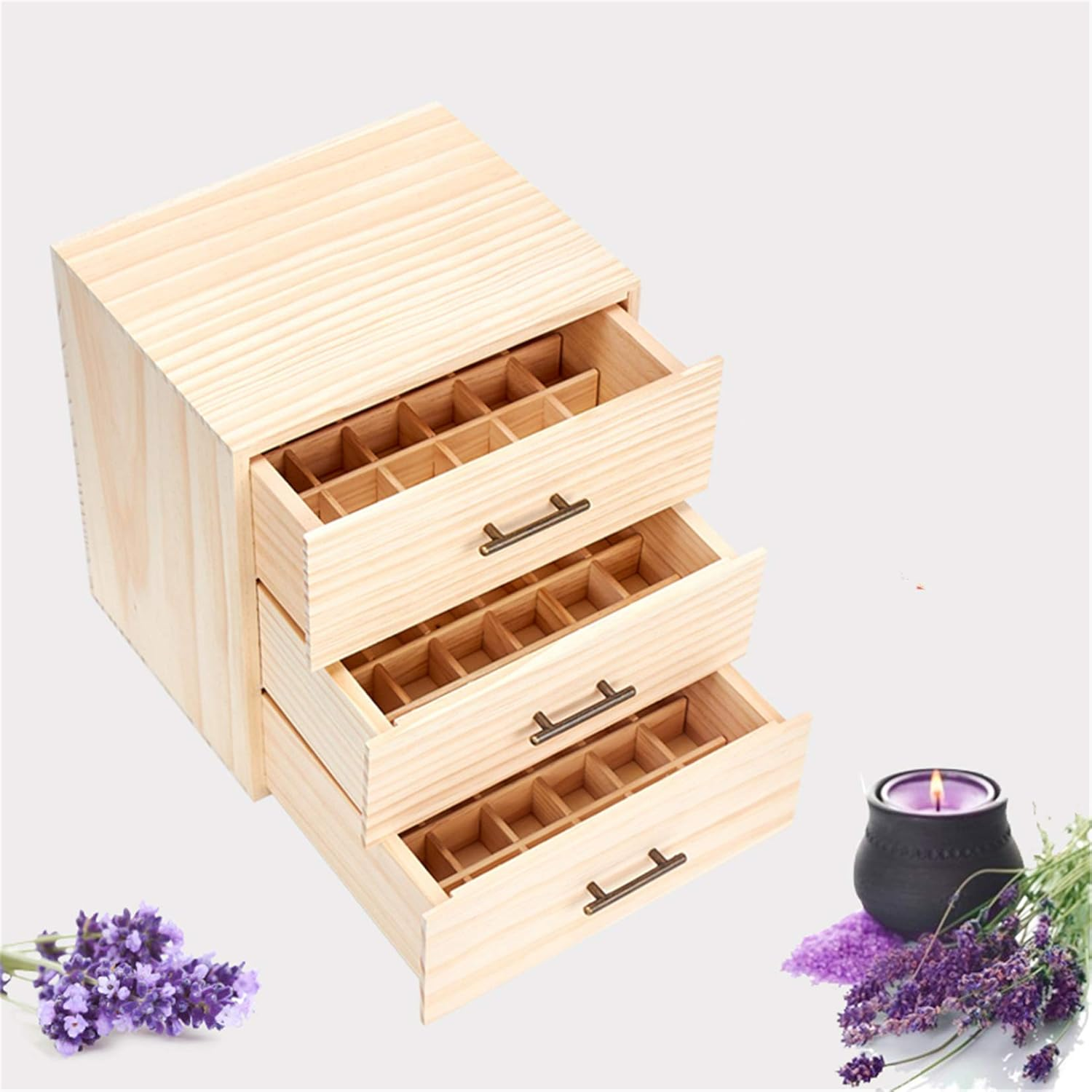 Pure Vie Wooden Essential Oil Storage Box Home Fragrance Carrier Case, Holds 90 Bottle (Fits 5-15Ml) - Aromatherapy Organizer Makeup Nail Polish Perfume Container - Keep Your Oil Safe & Space Saver image number 3