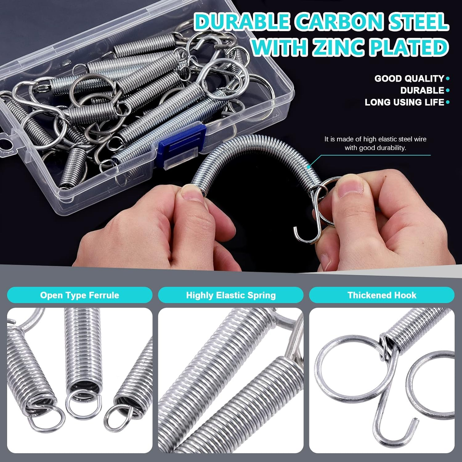 16Pcs 4 Sizes Spring Cage Latch Door Spring Hooks, 2.4'' 2.8'' 3.4'' 4.5'' Spring Door Latch Spring Cage Latch Metal Finger for Fixing Rabbit Dog Cat Bunny Hedgehog Pet Cage Door image number 6