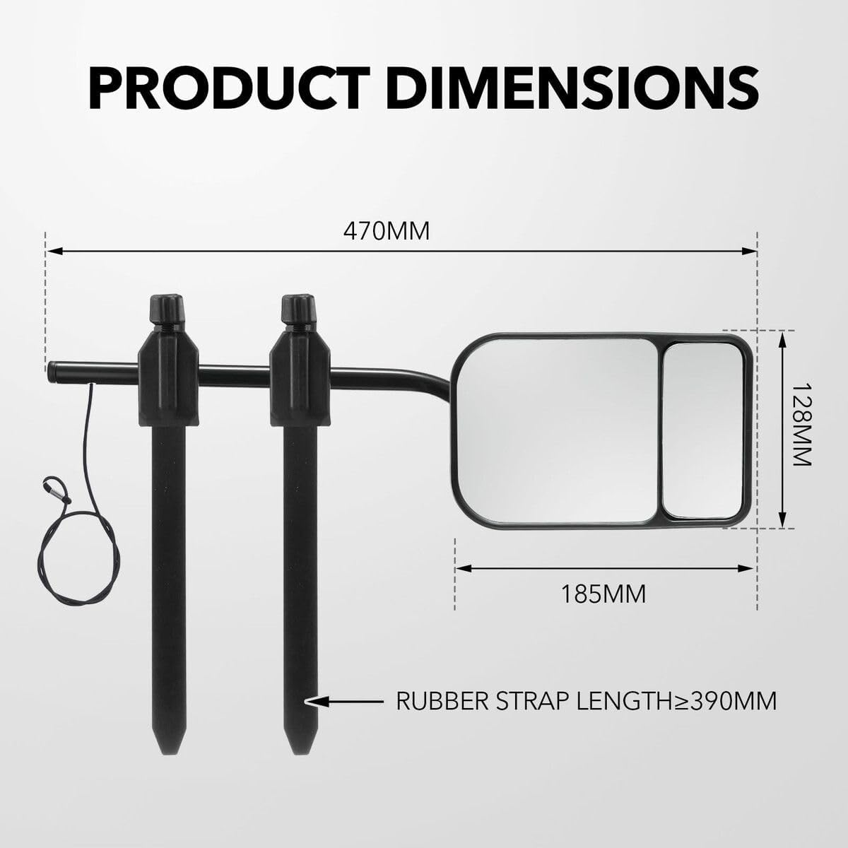 AUSWAY 2X Convex Flat Towing Mirrors Car Safety Clipon Caravan Side 4X4 Trailer Fit Offroad Camper Travel RV Truck Vehicle image number 5