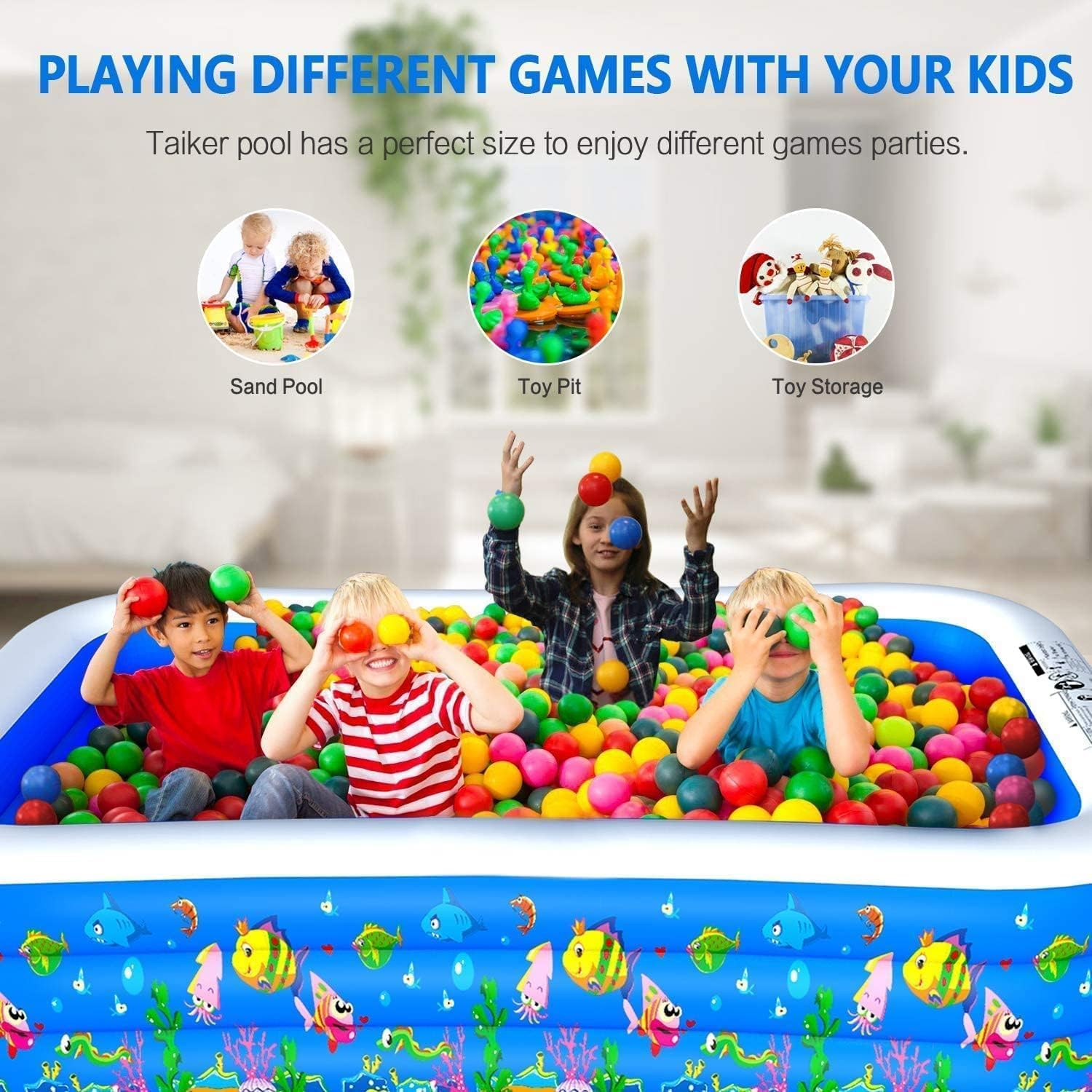Inflatable Swimming Pool,123''&times;73''&times;22''Large Inflatable Family Lounge Pools Kiddie Pools for Summer Water Party Bpa-Free above Ground Blow up Kiddie Pool Ball/Sand Pit,Backyard Outdoor Indoor