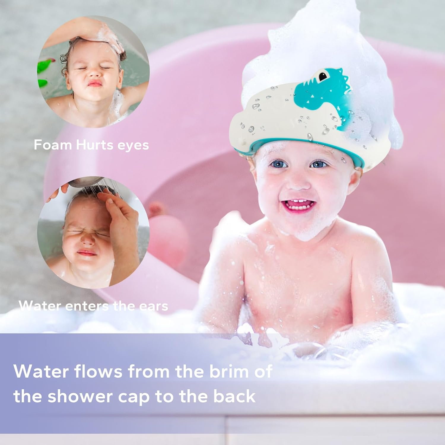 FUNUPUP Baby Shower Cap for Kids with Bath Rinse Cup, Adjustable Toddler Hair Washing Shield Hat Baby Bath Visor Shampoo Hat for Toddlers 6M-9T（Dinosaur Blue) image number 5