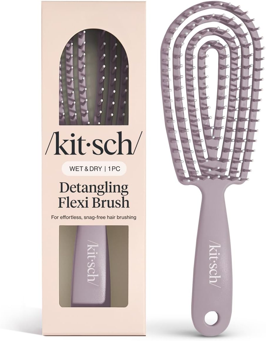 Kitsch Detangler Brush &ndash; Flexible Curly Hair Brush for Women, Men & Kids | Detangling Hairbrush with Bendable Frame and Ultra-Smooth Bristles for Wet or Dry Strands - Soft Violet