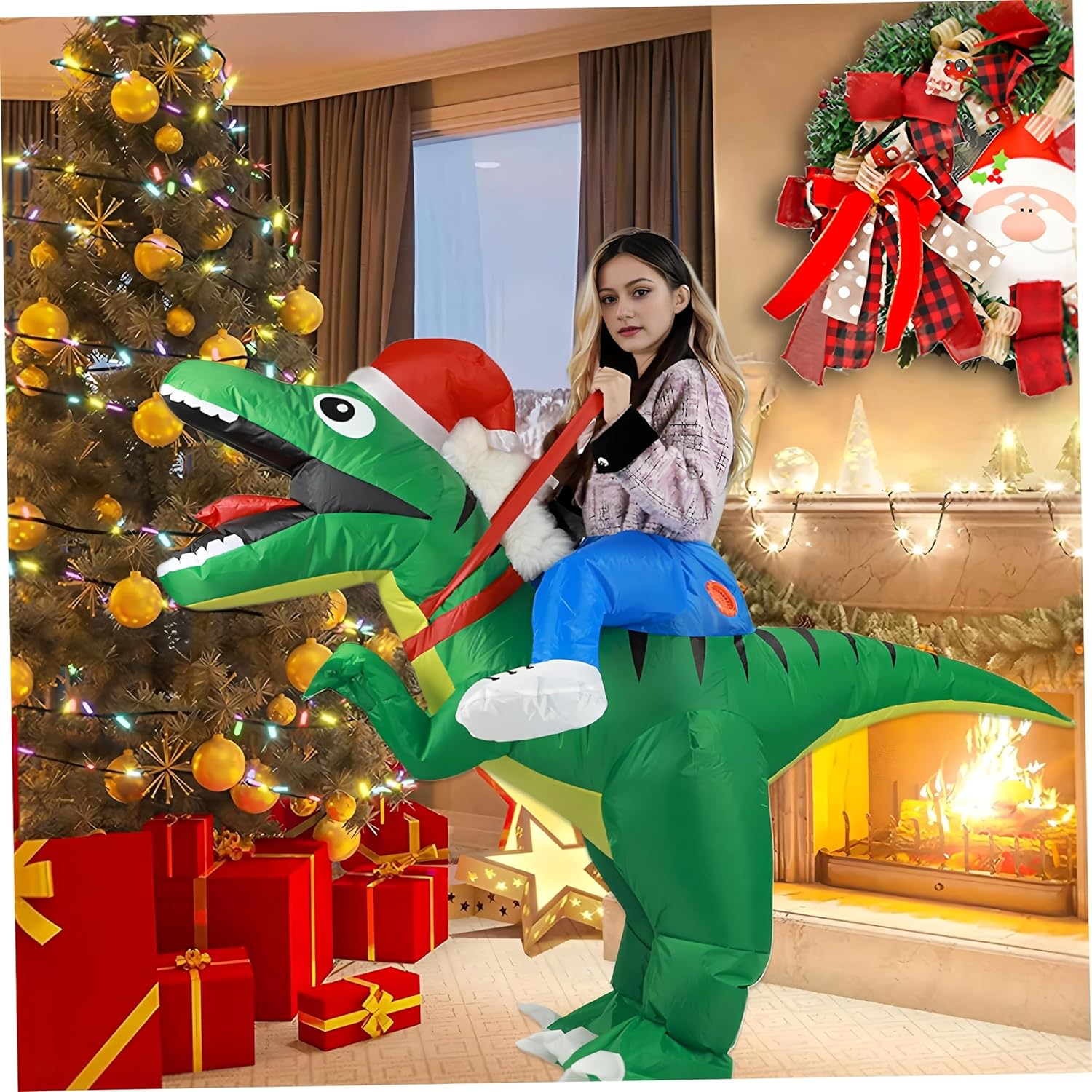 Inflatable Christmas Costume Blow up Funny Costume Suit Unisex Costumes Adult Cosplay Outfit (Christmas Dinosaur)