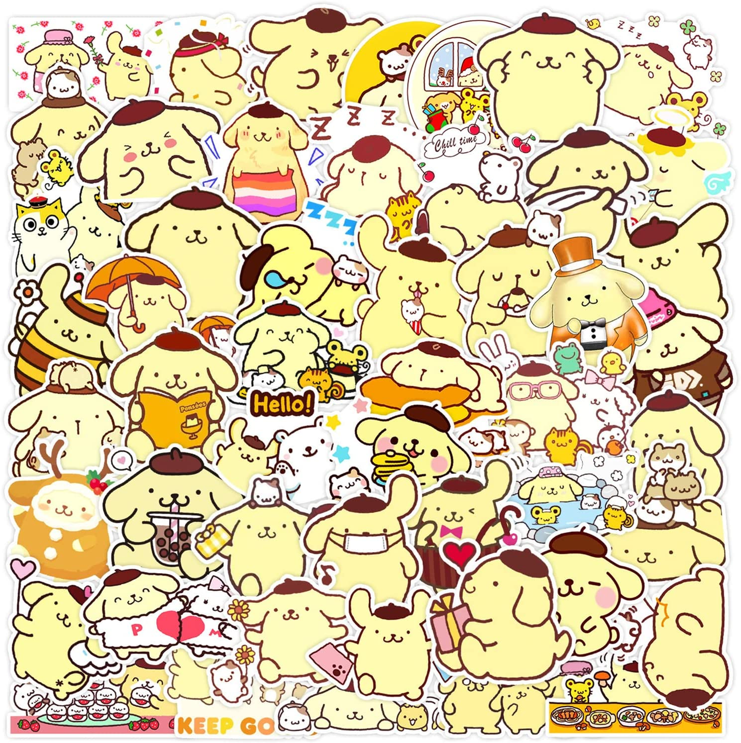 For Pom Pom Purin Stickers,50 PCS Graffiti Vinyl Waterproof Decals for Water Bottles Computer Bicycle Skateboard Luggage Phone Pad Laptop Kids Teens Stickers Pack image number 1