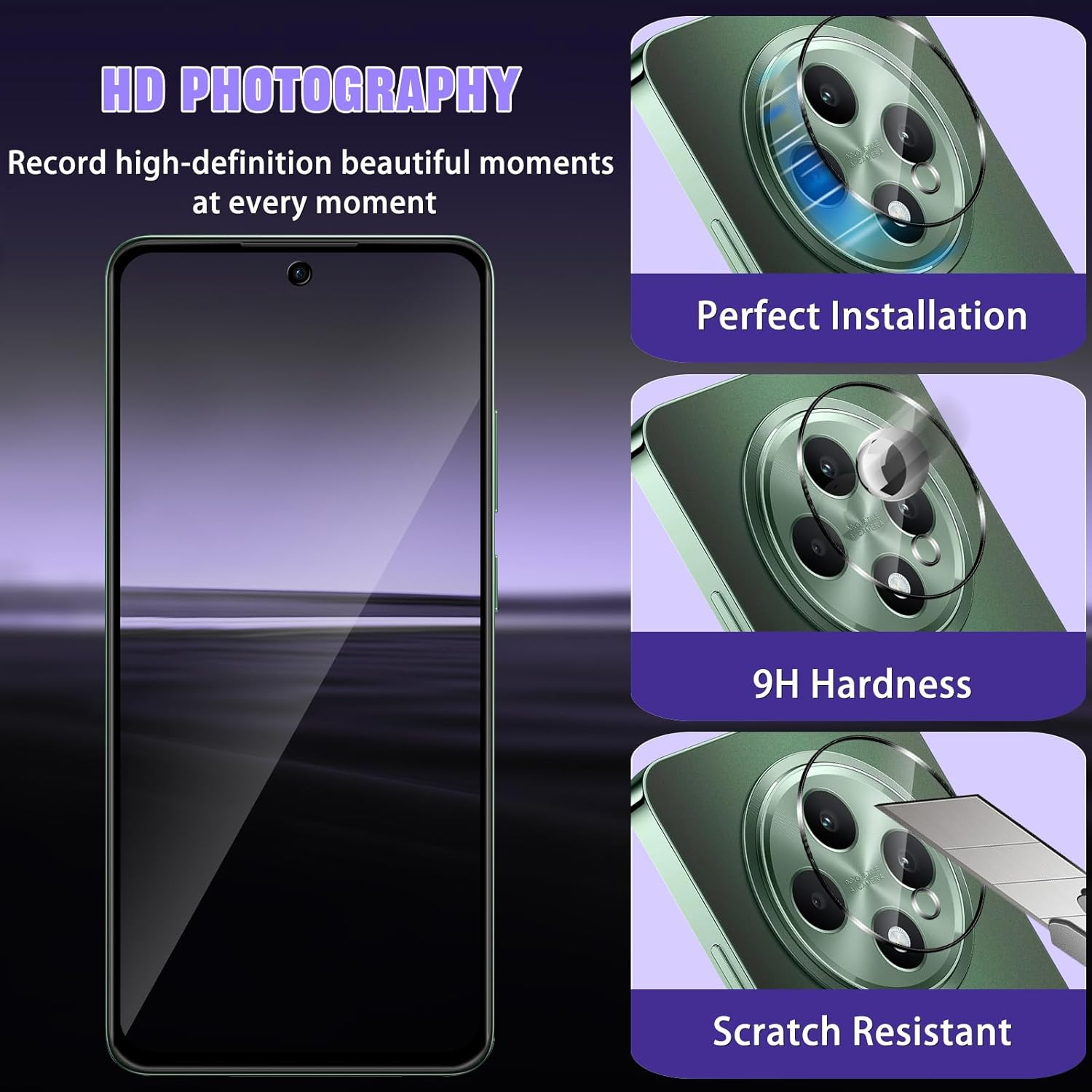 Hinzann Privacy Screen Protector for OPPO Reno 12 F 5G, Pack of 2 Anti-Spy Tempered Glass Protection + 2 Camera Protection, 9H Hardness Privacy Screen, Scratch-Resistant Privacy Screen Protector For image number 4