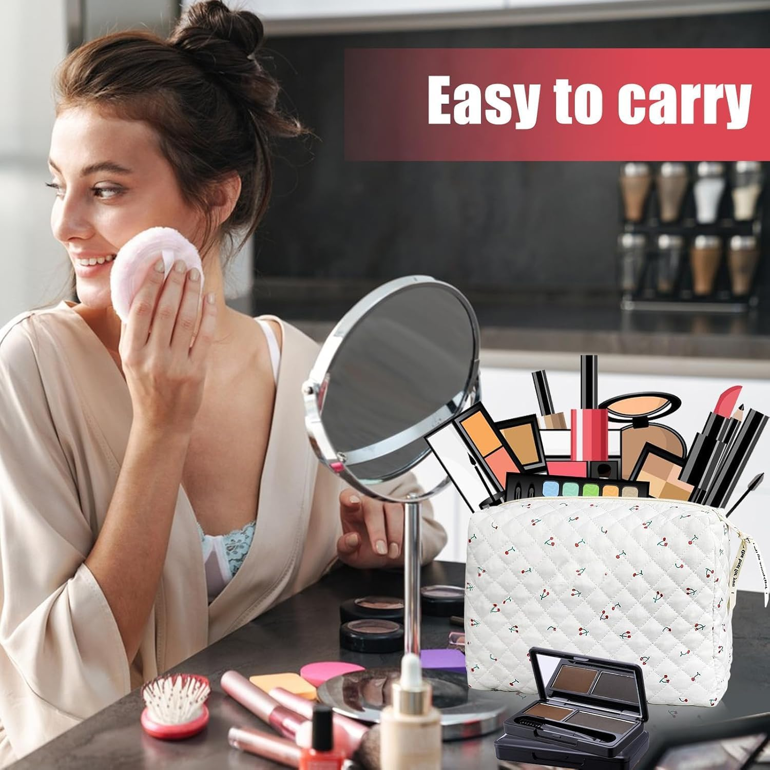 Cotton Floral Cosmetic Organizer Bag,1Pc Travel Cotton Floral Makeup Bag,Cotton Quilted Floral Make up Bag,Flower Pattern Cosmetic Bag Floral Cotton Quilted Makeup Bag,Cotton Floral Cotton Makeup Bag image number 5