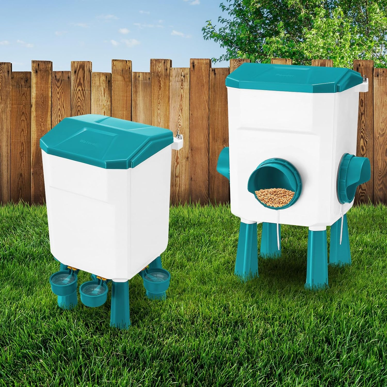 Pet Scene 12KG Chicken Feeder Water Set, Bird Feeder Food Water Dispenser Automatic, Large Capacity Auto Chook Poultry Gravity Fed Feeding Drinking in Coop Fence Rat Proof image number 4