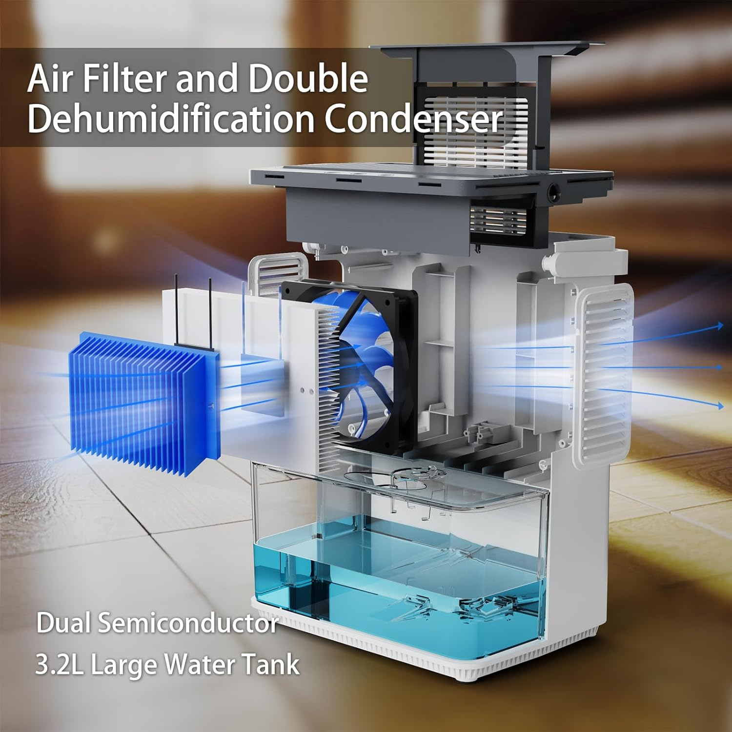 SOICARE 108 OZ (3.2L) Home Dehumidifier, Small Portable Room Dehumidifier for Bedroom Bathroom Basement RV Closet with HEPA Filter/Ambient Lights/Timer/Auto Off/Defrosting Function, White image number 4