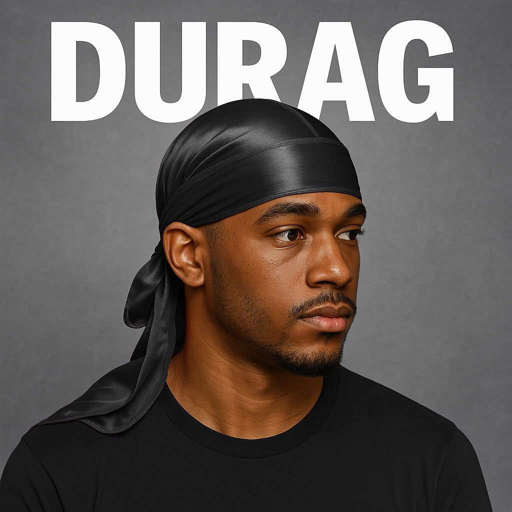 3PCS Silky Durags for Men Wave, Satin Doo Rags for 360, 540, 720 Waves (Black) - (2 Packs)-Gold, Gray image number 2