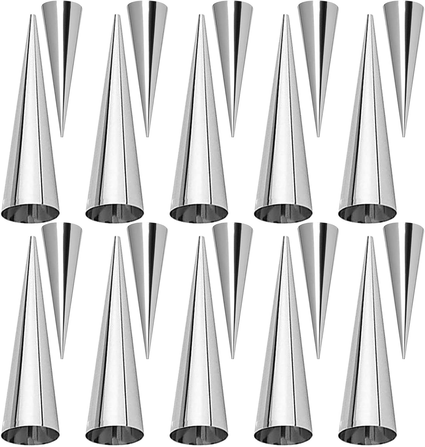 Joyeee 16 Pack Stainless Steel Cream Horn Molds Mini, with Piping Bags Reusable, Cream Icing Piping Nozzle Tip Long and Cleaning Nozzle Brush Baking Accessories Decorating Tool, 3.4 Inch