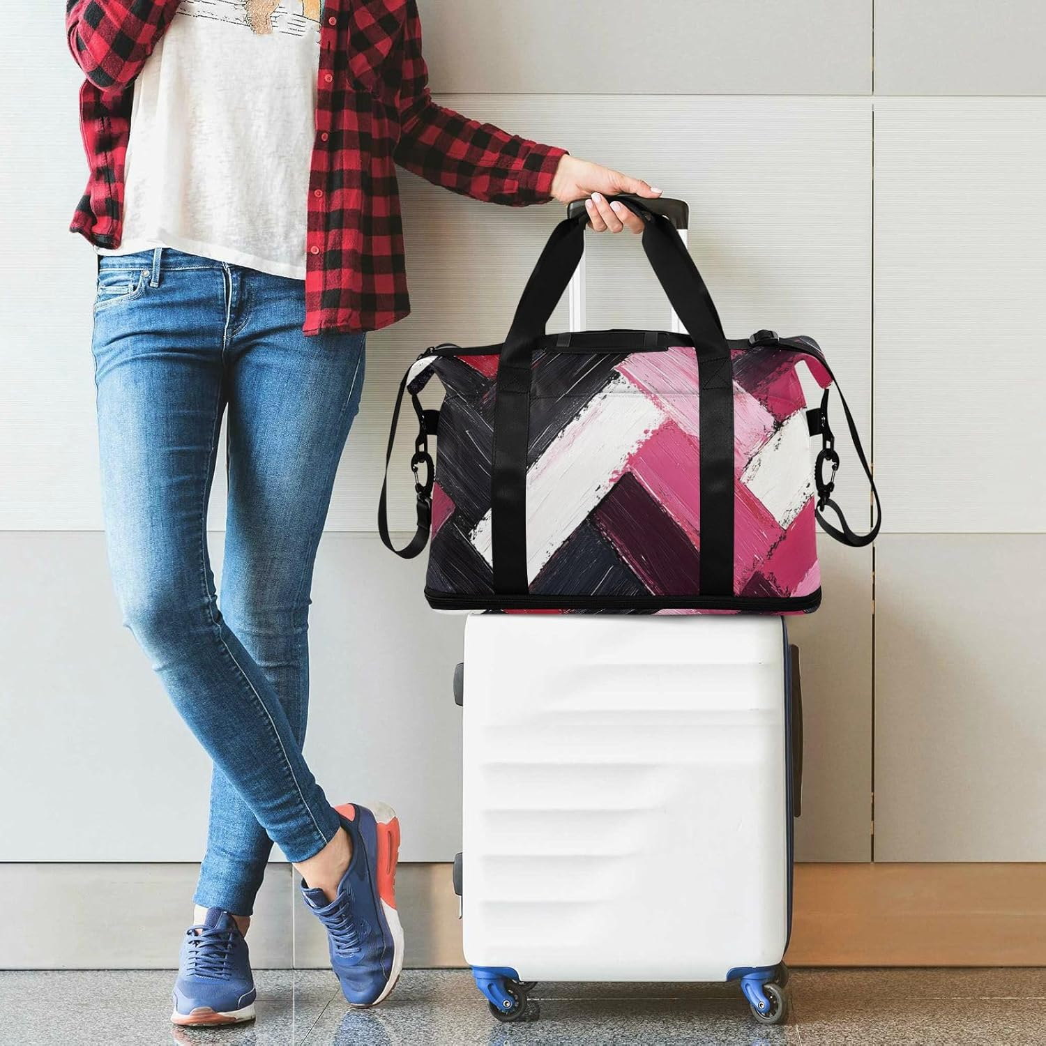 Oil Painting Valentine Duffel Bags Travel Weekender Gear Bag with Adjustable Strap for Workout Large Capacity, Oil Painting Valentine, 1 Size image number 1