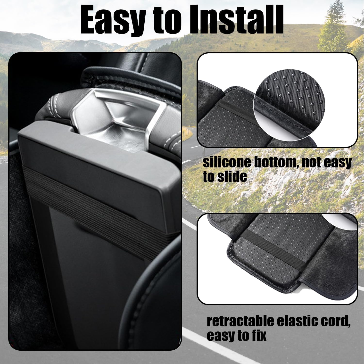 Car Centre Console Cover with Side Pocket,1Pc Car Center Console Cover with Side Bag,Leather Car Armrest Cover with Side Pocket,Car Center Console Cover Armrest Cushion,Black