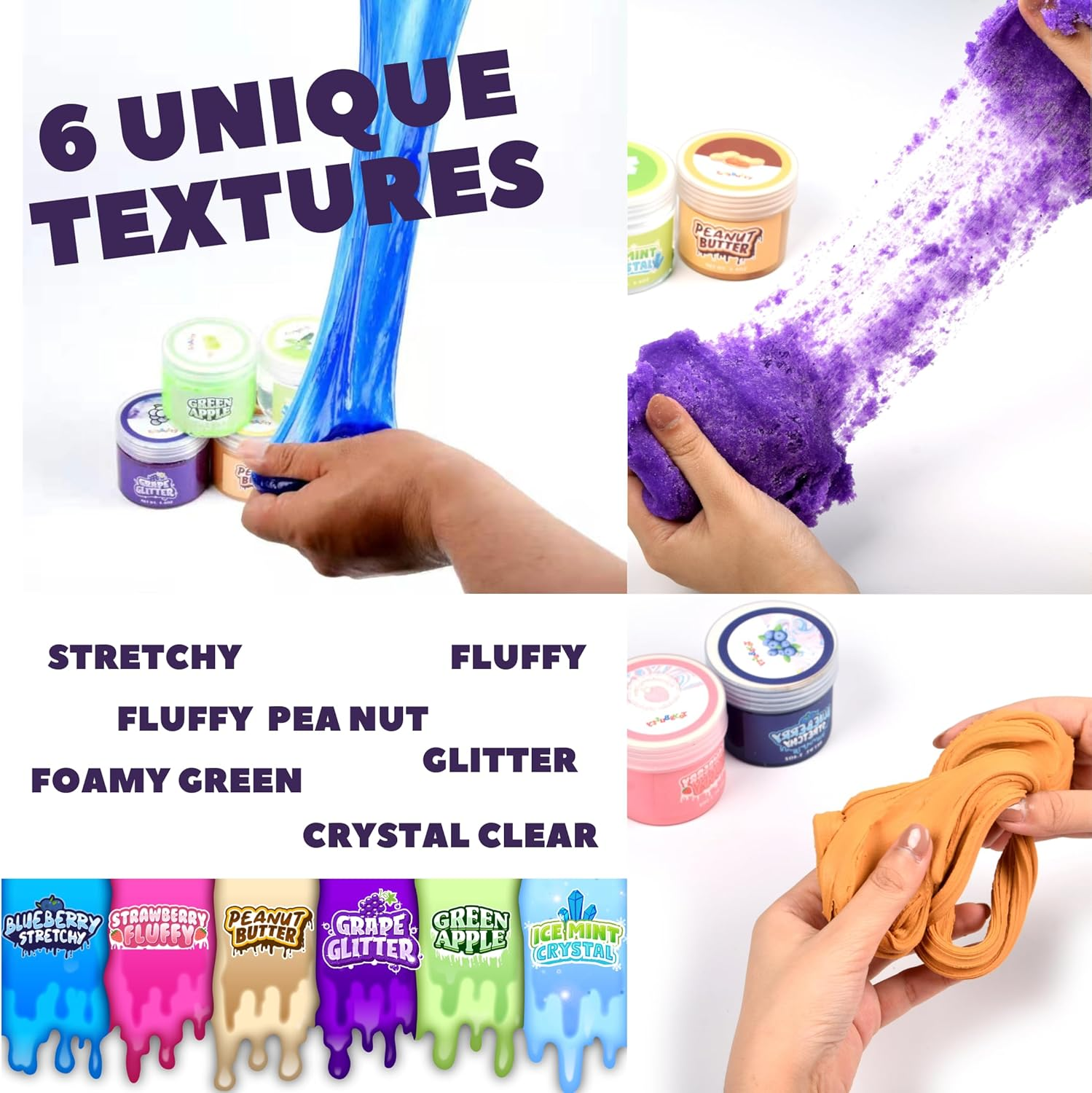 Toysbutty Make Slime Kit for Girls Boys, 6 Pack Different Scented & Premade Slime in 28 Oz Containers with Fruit Charms, Fluffy, Glitter, Butter, Green, Clear Crystal Slime, Art & Crafts Toys for Kids image number 1