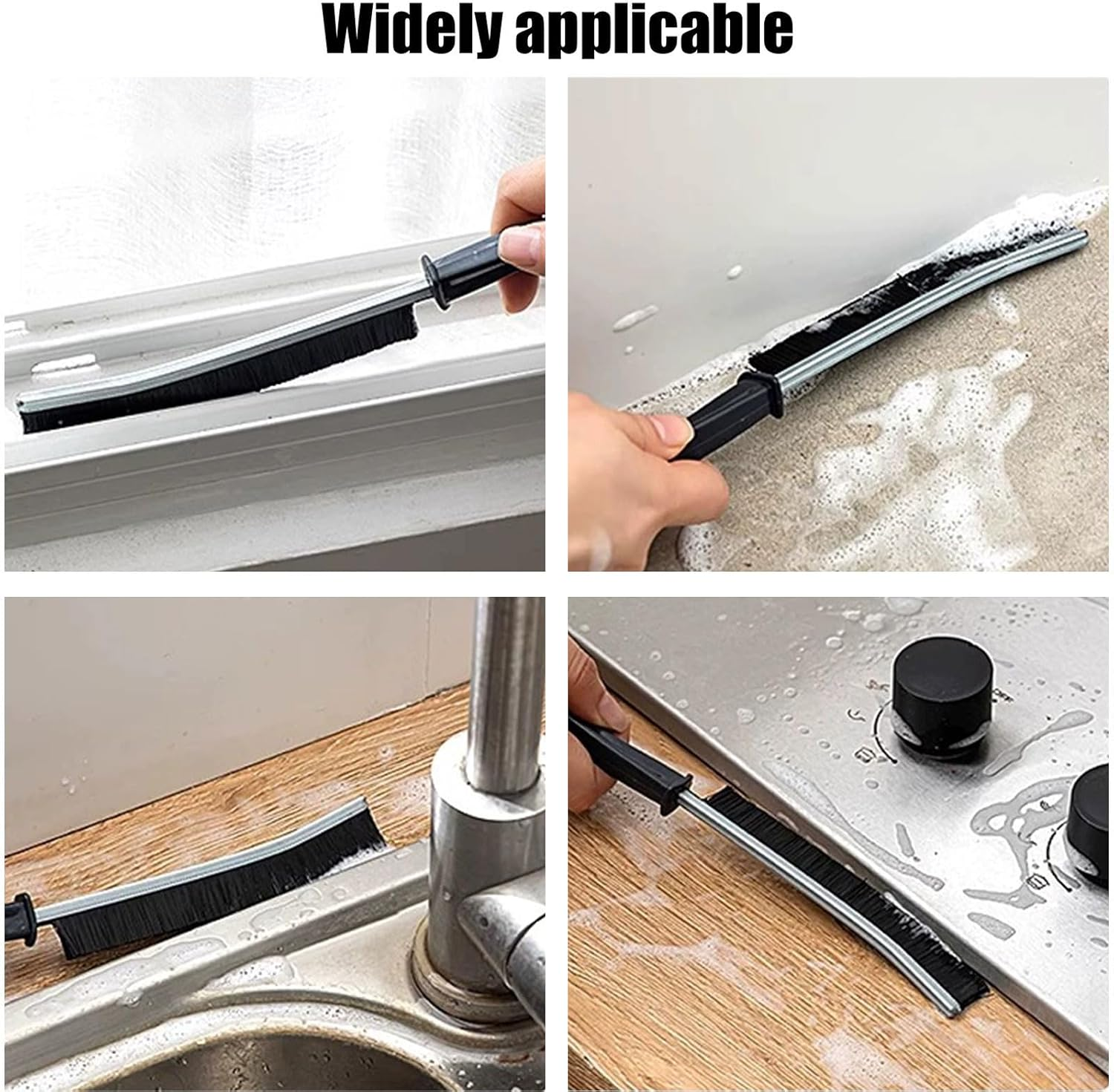 Cleaning Brush Hard Bristle Crevice Cleaning Brush Multi-Purpose Gap Scrub Brush for Home Kitchen Bathroom Window Car Detailing Black 3 Pack image number 2