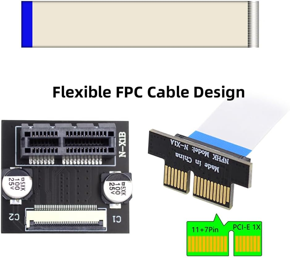 NFHK Low Profile PCI-E Express 1X Slot Riser Card Extender Extension Ribbon Flex Relocate Cable 10Cm 90 Degree Angled image number 3