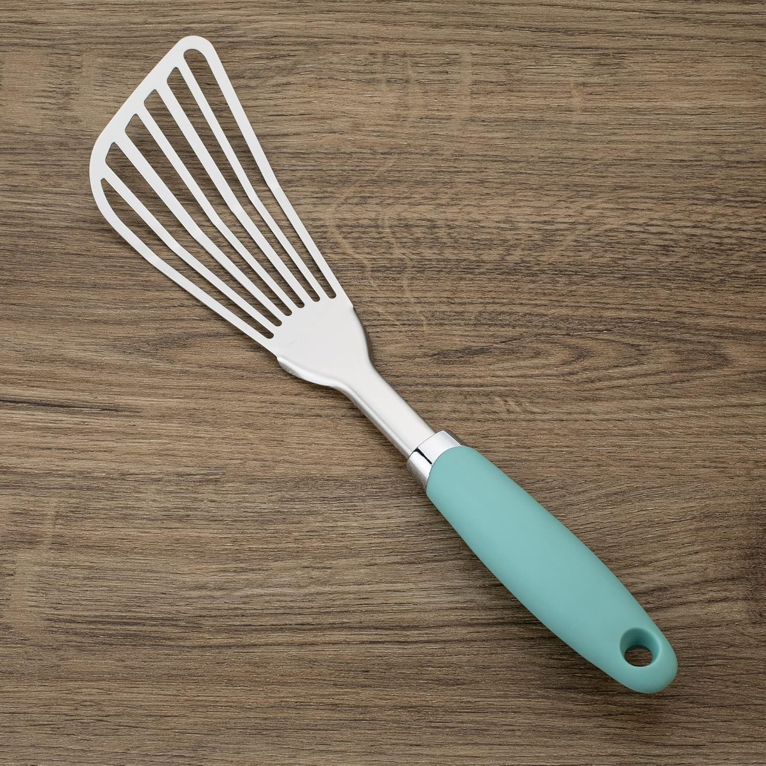 304 Stainless Steel Fish Spatula, Non-Slip Ergonomic Handle Slotted Spatula, Aqua Sky - Aqua Sky image number 3
