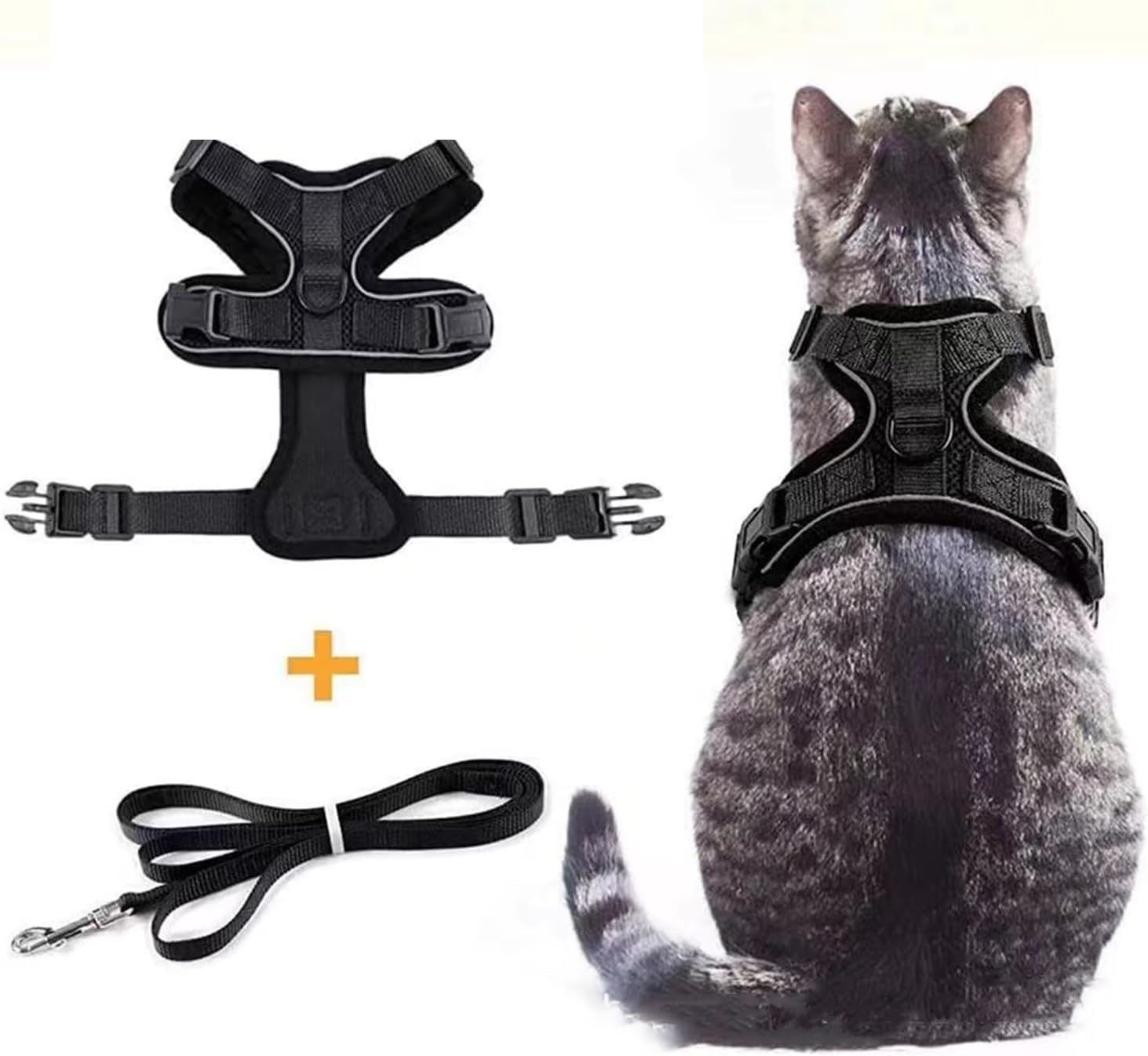 Yxvyxymyxxg Cat Harness and Leash Escape Proof Design Adjustable Vest with Reflective Strips Breathable Soft Jacket for Small Cats XS Size Black image number 5