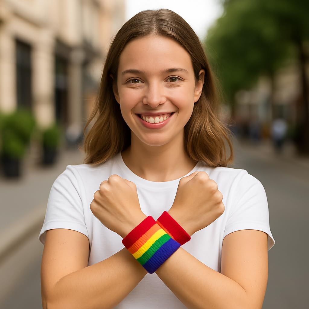 Rainbow Pride LGBTQ+ Wristband Set Unisex Stretch Armbands for Mardi Gras, Equality Marches, Parades & Festivals &ndash; Bold Rainbow Costume Accessory &ndash; 1, 3 & 5 Set Options Available