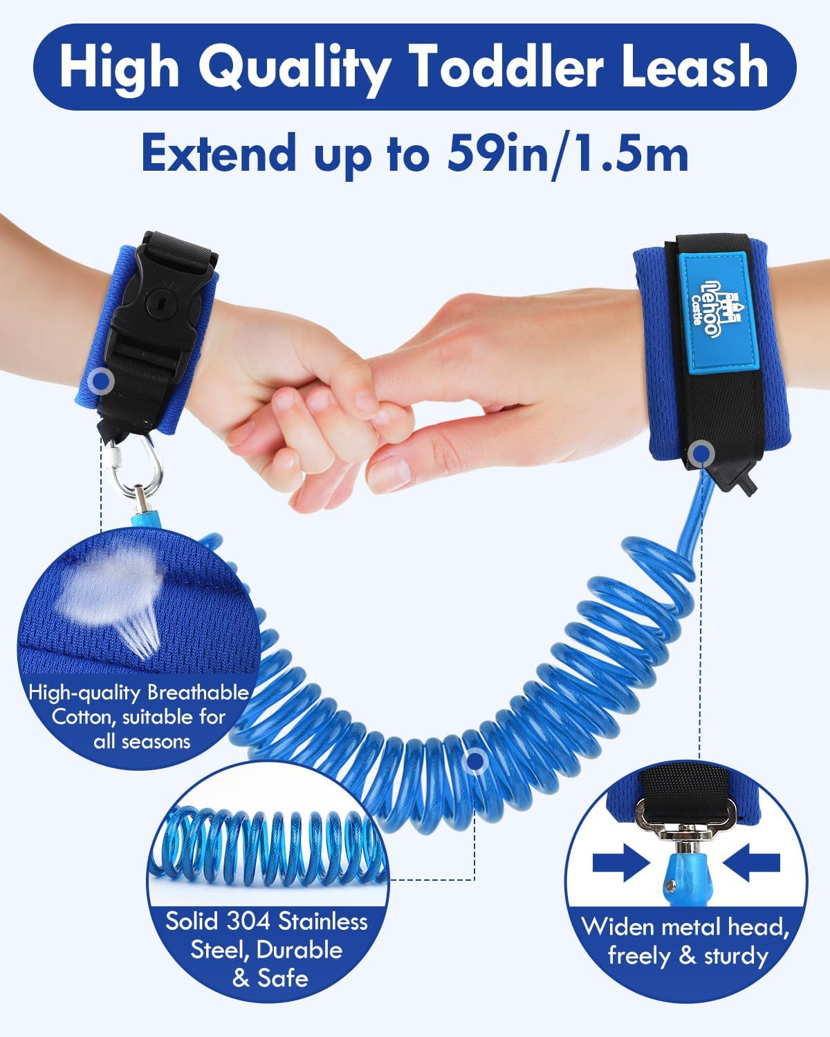 Lehoo Castle 3 in 1 anti Lost Wrist Link Safety Harness, Toddler Harness Leash for Kids, Adjustable Walking Strap, 360&deg; Rotation Baby Safety Harness with Lock (Brachiosaurus) - Navy Dino image number 6