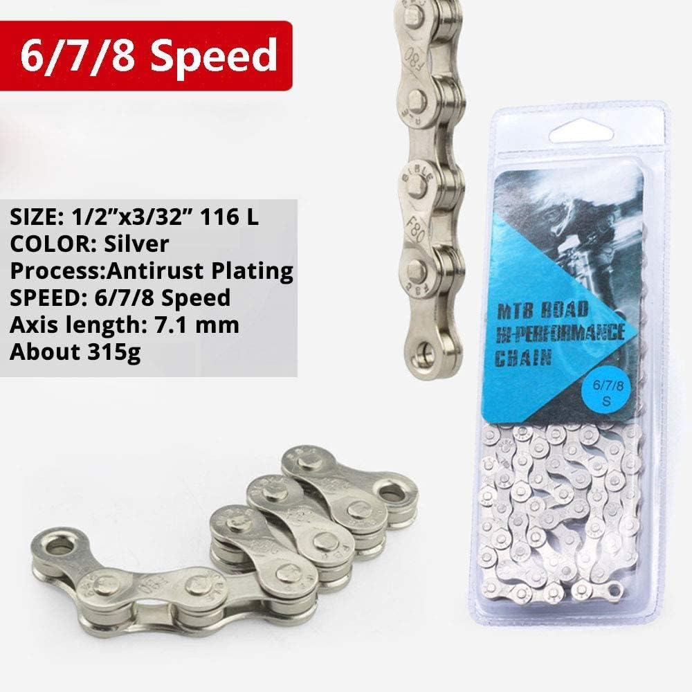 6/7/8-Speed Bicycle Chain Adjustable Cycle Bike Chain 1/2 X 3/32 Inch 116 Links for Mountain Road Cycling (4.9Ft) image number 6