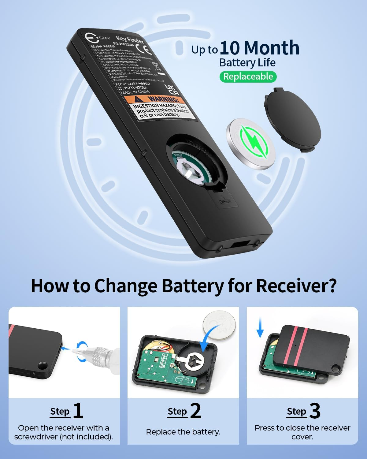 Esky Key Finder Locator with Sound, Stick-On TV Remote Control Finder and Item Locator Tags with 85Db Noise Sound 6 Receivers, Wallet Tracker Key Finders for Finding Keys, Remote, Pet, Phone