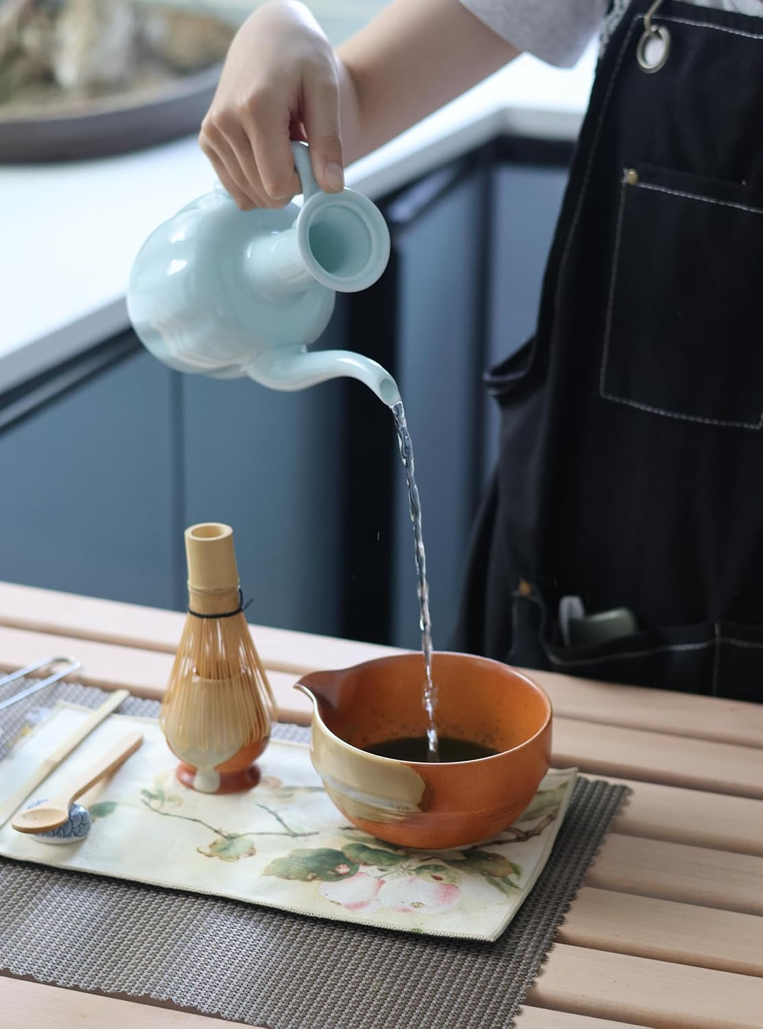 Matcha Whisk Set &ndash; 9 Pieces Including Gift Box &ndash; Japanese Ceremonial Green Tea Kit with Bamboo Whisk, Chasen Holder, Scoop, Sifter, Spoon, Cloth Wrap & Ceramic Bowl &ndash; Complete Matcha Set image number 2