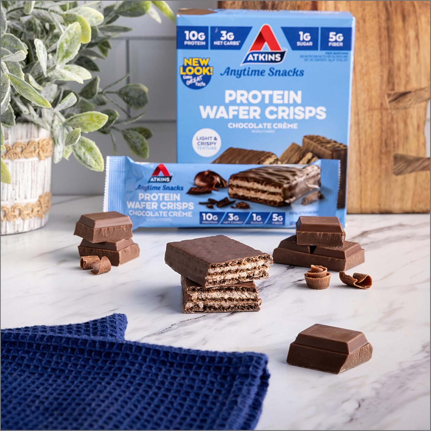 Atkins Protein Wafer Crisps, Chocolate Cr&egrave;me, Keto Friendly, 5 Count