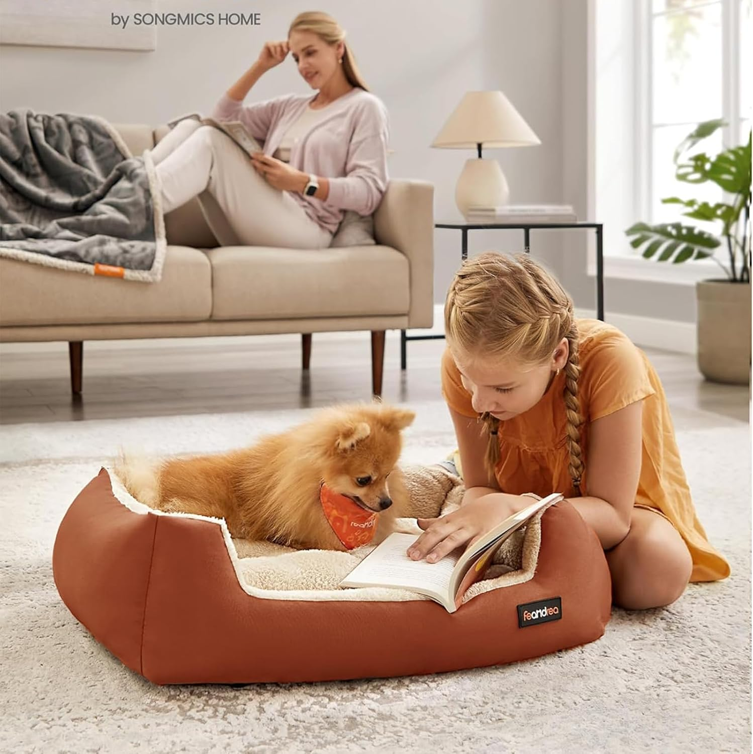 Annuoyi Dog Bed，Dog Bed for Small Medium Large Dogs, Dog Sofa Bed Rectangle Pet Bed Washable Dog Bed Cozy Faux Fur Large Dog Bed Cushion,40 * 50Cm（Brown） image number 1