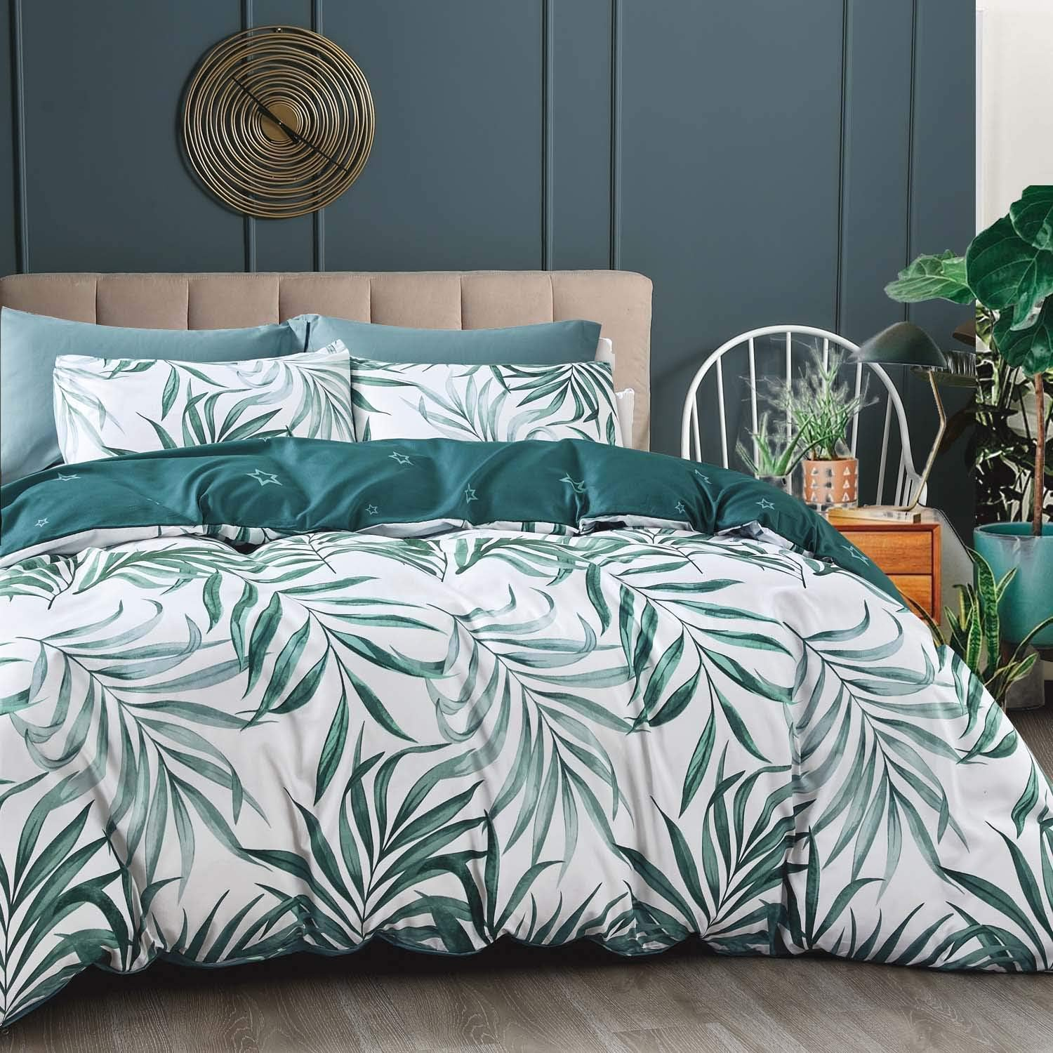 Palila Tropical Quilt Cover, Red Orange Teal Green Multiple Colors, 3Pcs King Tropical Leaf Floral Quilt Cover Set (King Size ) image number 5