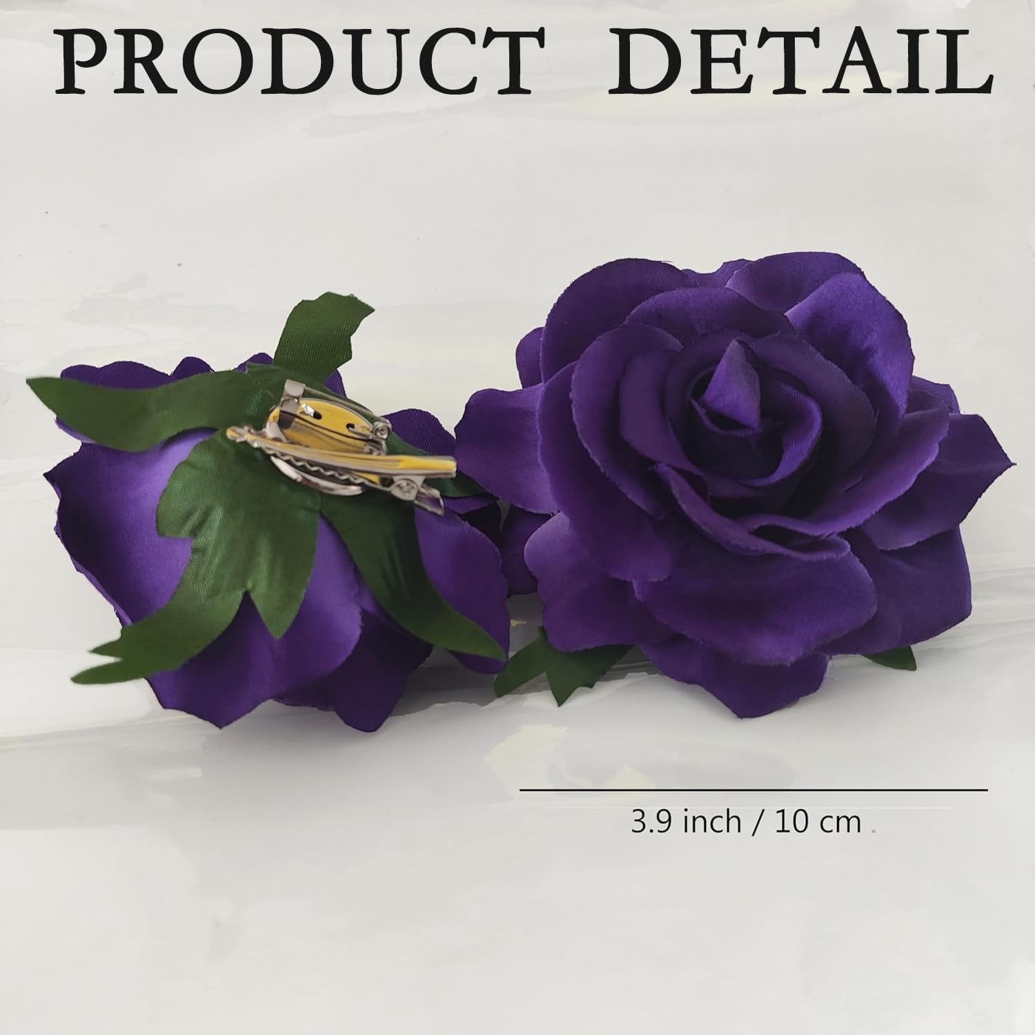 4 Pcs Rose Hair Clip - Flower Hairpin Brooch-Fabric Floral Clips - Hair Flowers Pin (Purple) - Black image number 7