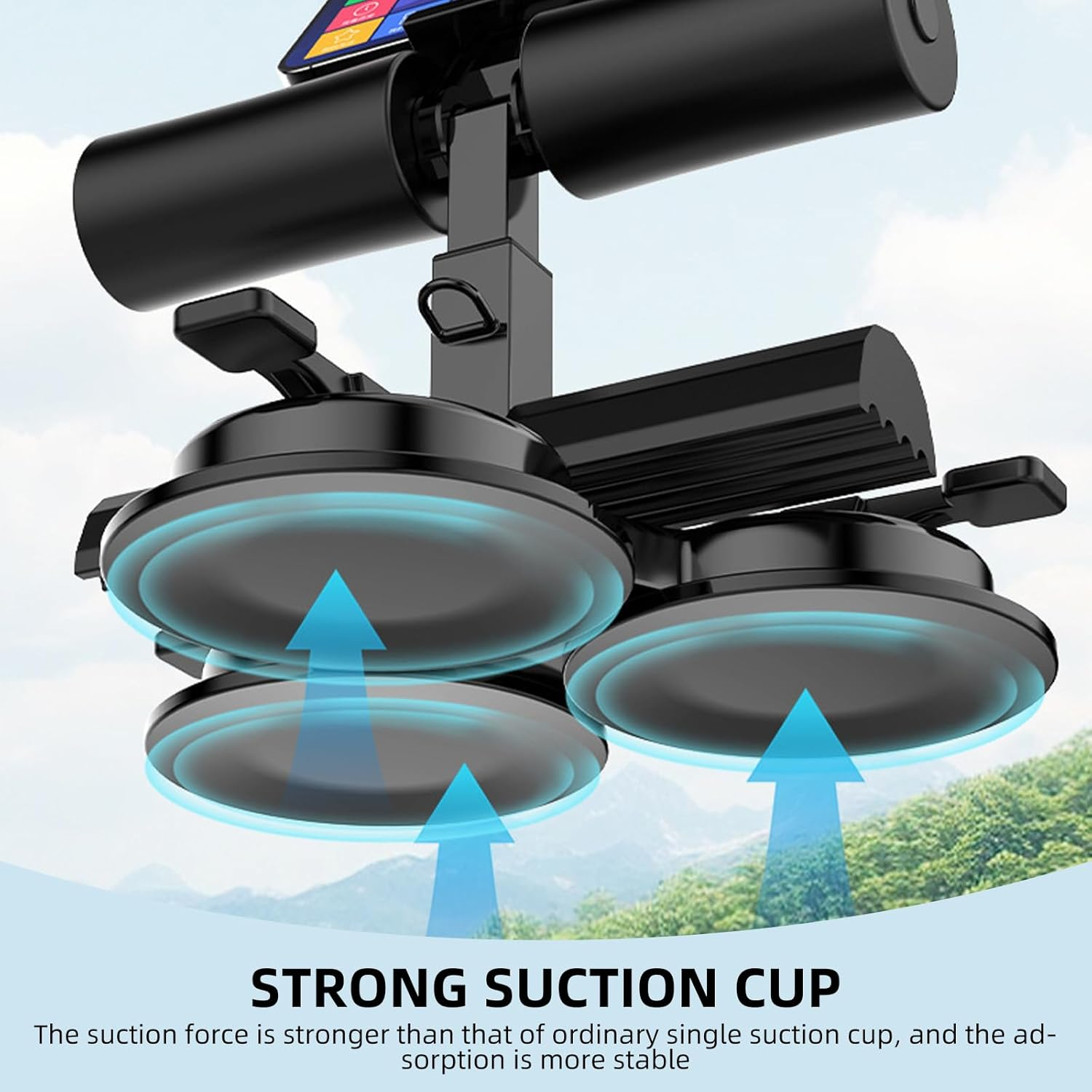 Portable Sit up Bar with 3 Strong Suction Cups-Sit up Bar Foot Holder, Adjustable Height Abdominal Trainer with Removable Phone Holder, Home Gym Fitness Essential Ab Workouts & Core Exercise