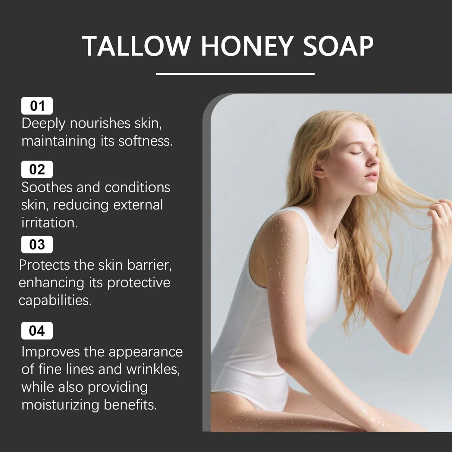 Beef Tallow & Honey Soap Bar for Dry Sensitive Skin, All Natural Grass Fed Tallow Soap Unscented, Handcrafted Moisturizing Face & Body Wash for Women & Men, Nourishing Bath Soap (2Pcs) - 6Pcs image number 3