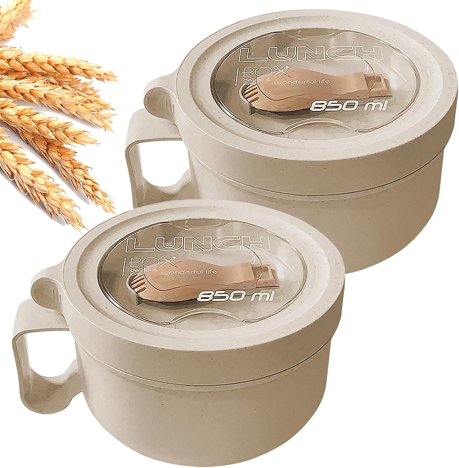 2Pack 28.7Oz Wheat Straw Microwave Ramen Bowl Set Noodle Bowls with Lid and Spoon,Improved Easy-Grip Design for On-The-Go - Holds Soup, Rice, Cereal,More,Bpa-Free(Pink+Green)